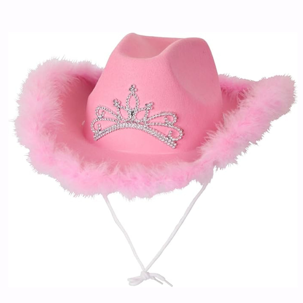 Pink Cowboy Hat Fur Tiara Bundle