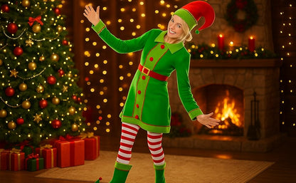 Green Deluxe Christmas Elf Fancy Dress Costume