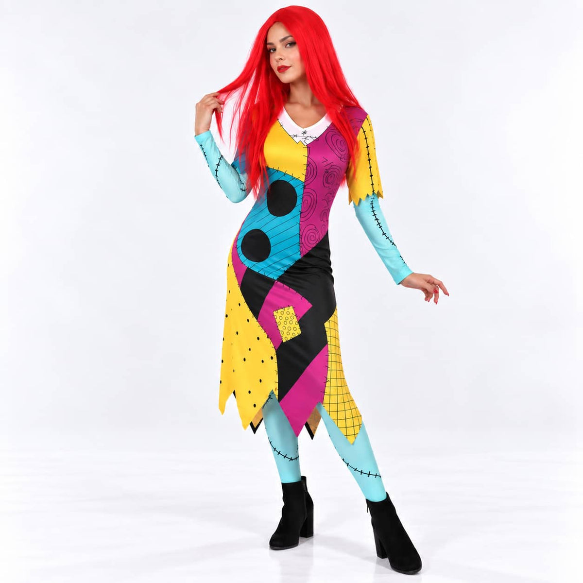 Patch Dress-Red Wig-Socks.Gloves