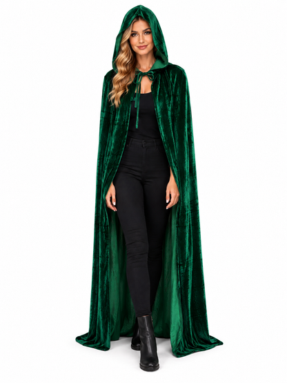 SoWest Green Velvet Hooded Cloak 170cm Full Length Fantasy Halloween Cape