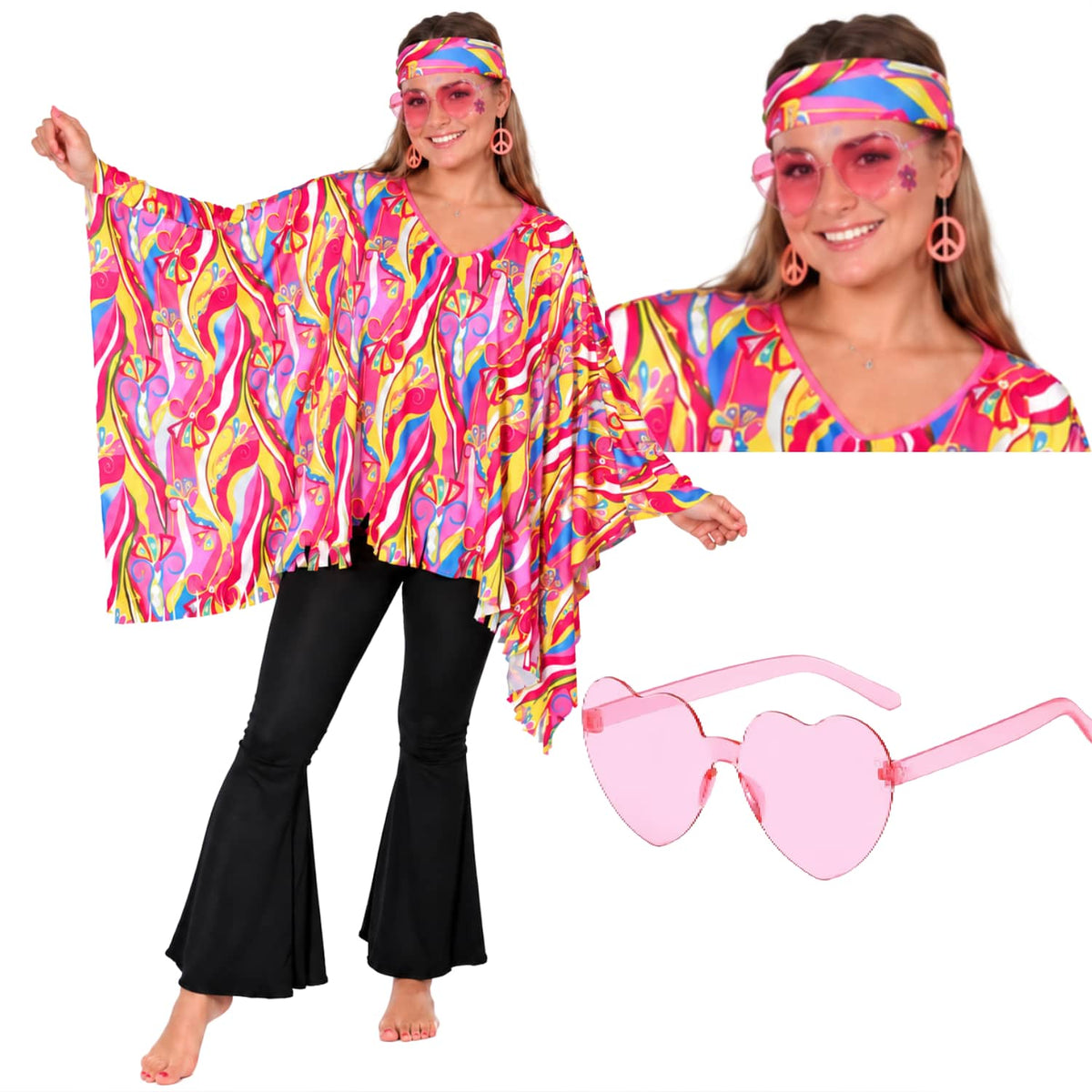 flower poncho & heart glasses