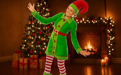 Green Deluxe Christmas Elf Fancy Dress Costume