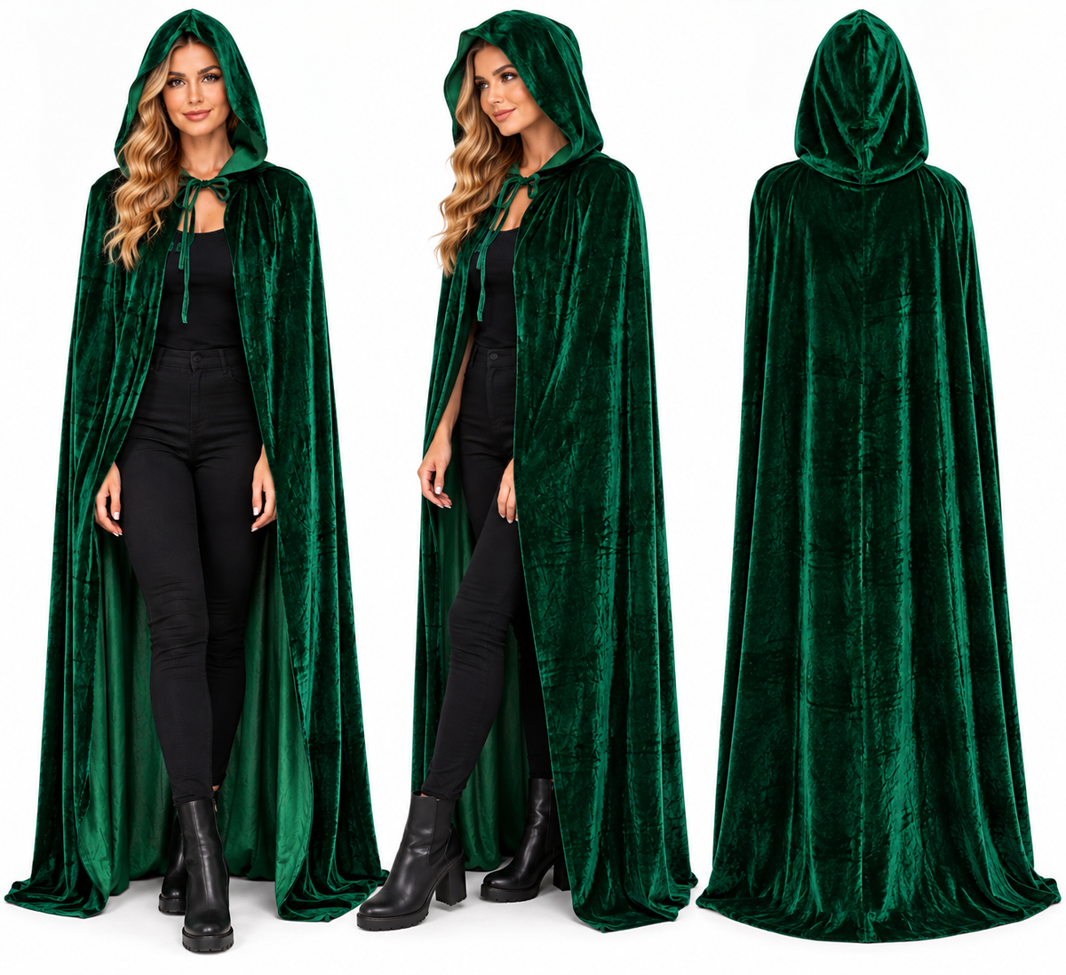 SoWest Green Velvet Hooded Cloak 170cm Full Length Fantasy Halloween Cape
