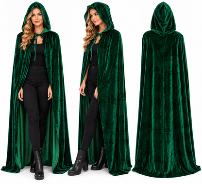 SoWest Green Velvet Hooded Cloak 170cm Full Length Fantasy Halloween Cape