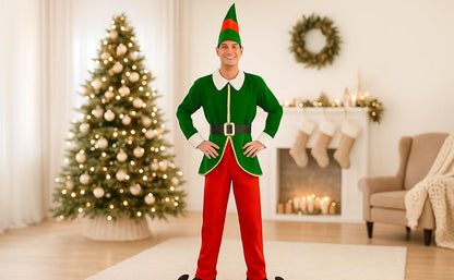 Green & Red Christmas Mens Elf Costume