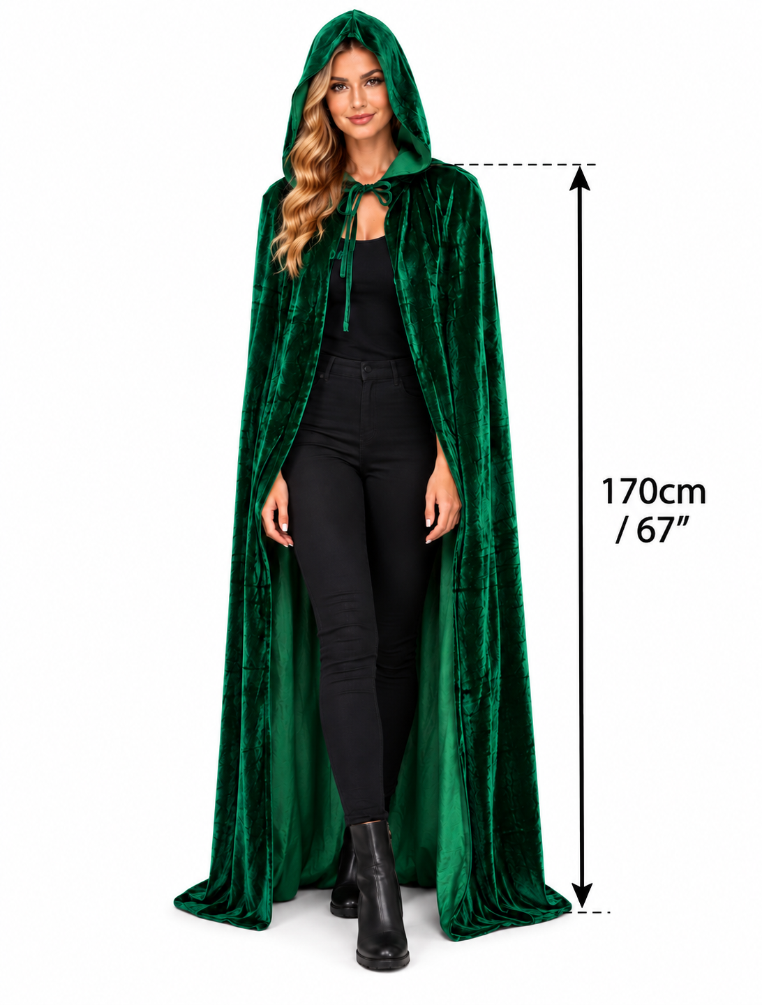 SoWest Green Velvet Hooded Cloak 170cm Full Length Fantasy Halloween Cape