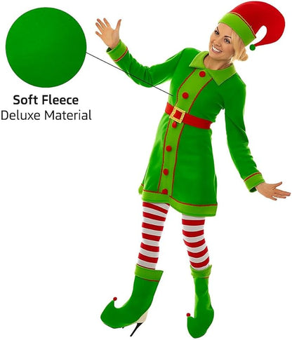 Green Deluxe Christmas Elf Fancy Dress Costume
