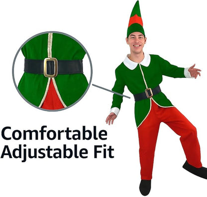 Green & Red Christmas Mens Elf Costume