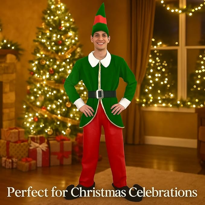Green & Red Christmas Mens Elf Costume