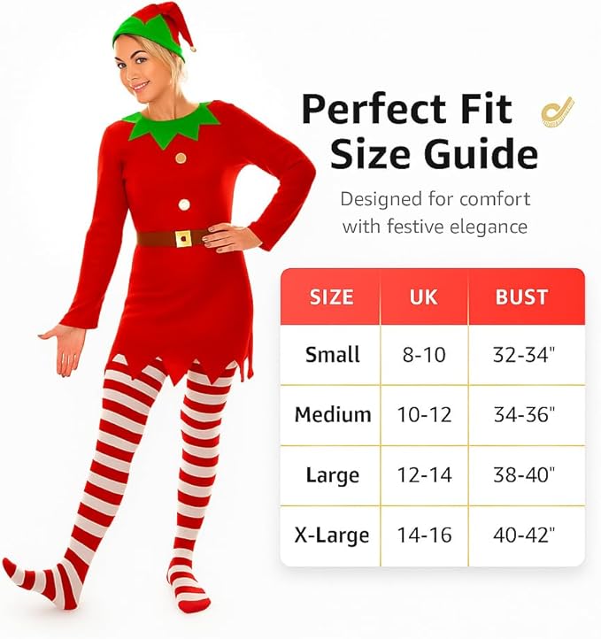 Christmas Santa's Little Helper Elf Fancy Dress costume With Tights