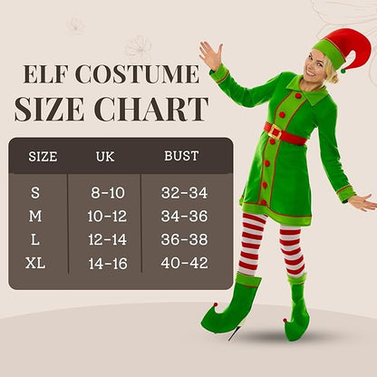 Green Deluxe Christmas Elf Fancy Dress Costume