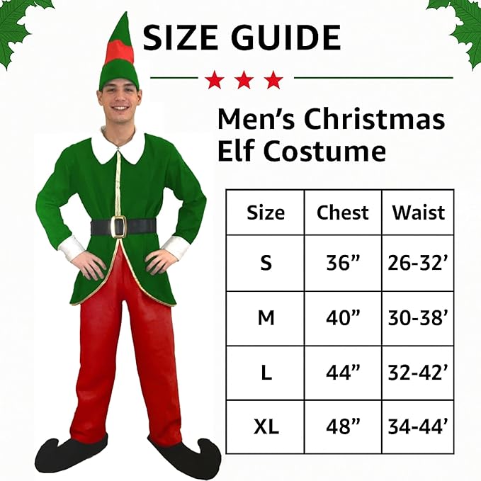 Green & Red Christmas Mens Elf Costume