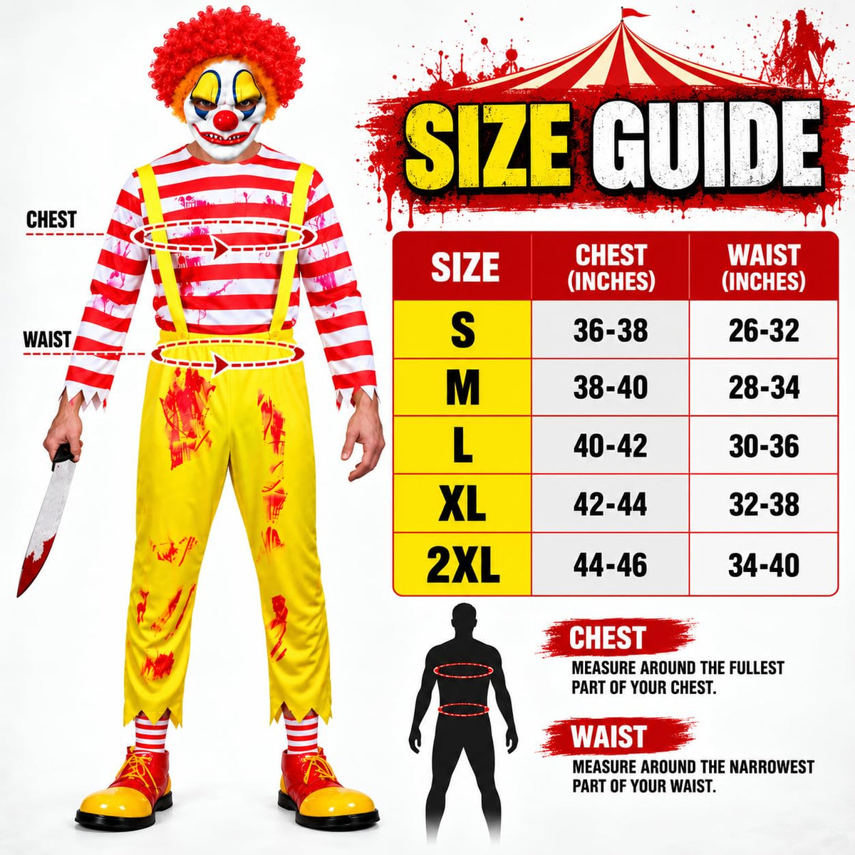 Scary Clown Ron with Mask Wig And Knife