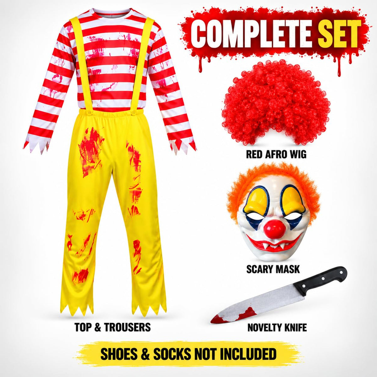 Scary Clown Ron with Mask Wig And Knife