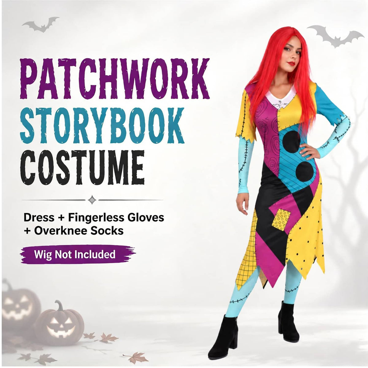 Patch Dress-Red Wig-Socks.Gloves
