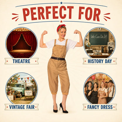 Women’s 1940s Land Girl Costume with Dungarees, Top and Headscarf