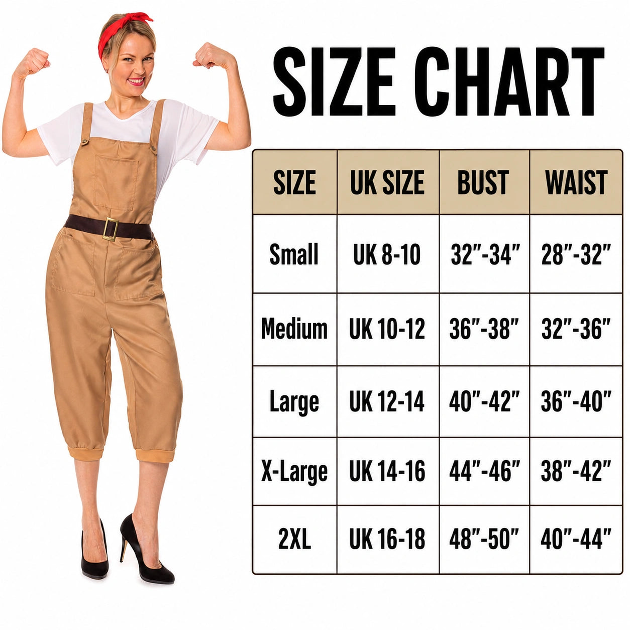 Women’s 1940s Land Girl Costume with Dungarees, Top and Headscarf