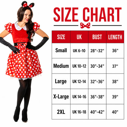 Women’s Lady Mouse Red Polka Dot Dress with Mouse Ear Headband Costume