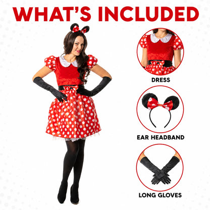 Women’s Lady Mouse Red Polka Dot Dress with Mouse Ear Headband Costume