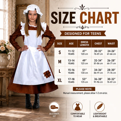 Girls’ Victorian Maid Black Dress with Attached Brown Apron Costume