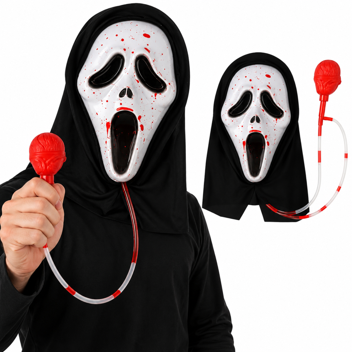 Bleeding Ghost Mask with Fake Blood Pump for Adults & Teens