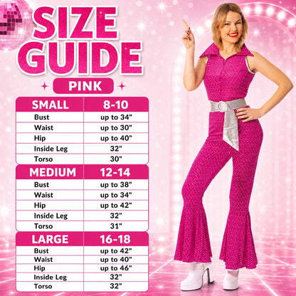 Women’s 70s Disco Jumpsuit Costume with Belt in 4 Colours