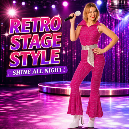 Women’s 70s Disco Jumpsuit Costume with Belt in 4 Colours