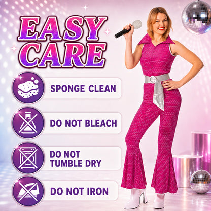 Women’s 70s Disco Jumpsuit Costume with Belt in 4 Colours