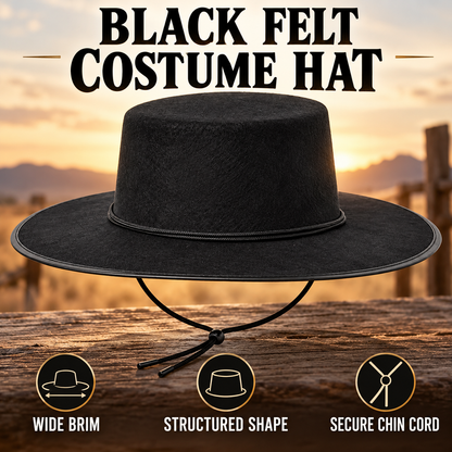 SoWest Black Felt Highwayman Bandit Style Fancy Dress Hat