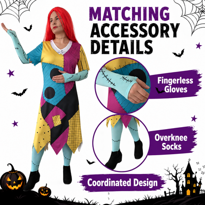 Patch Dress-Red Wig-Socks.Gloves
