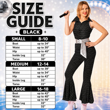 Women’s 70s Disco Jumpsuit Costume with Belt in 4 Colours