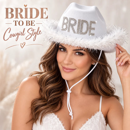 Women’s Bride to Be White Cowboy Hat – Cowgirl Hats for Bachelorette, Birthday Parties