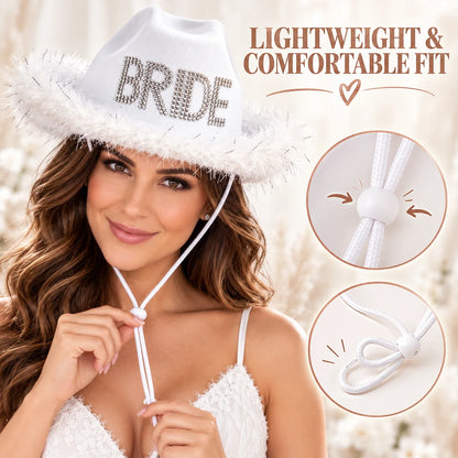 Women’s Bride to Be White Cowboy Hat – Cowgirl Hats for Bachelorette, Birthday Parties