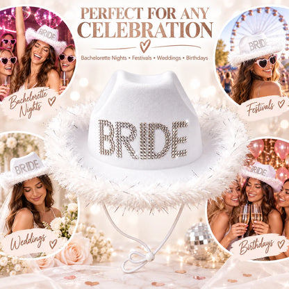 Women’s Bride to Be White Cowboy Hat – Cowgirl Hats for Bachelorette, Birthday Parties