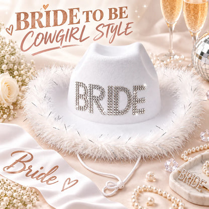 Women’s Bride to Be White Cowboy Hat – Cowgirl Hats for Bachelorette, Birthday Parties
