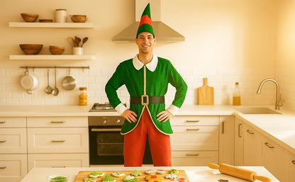 Green & Red Christmas Mens Elf Costume