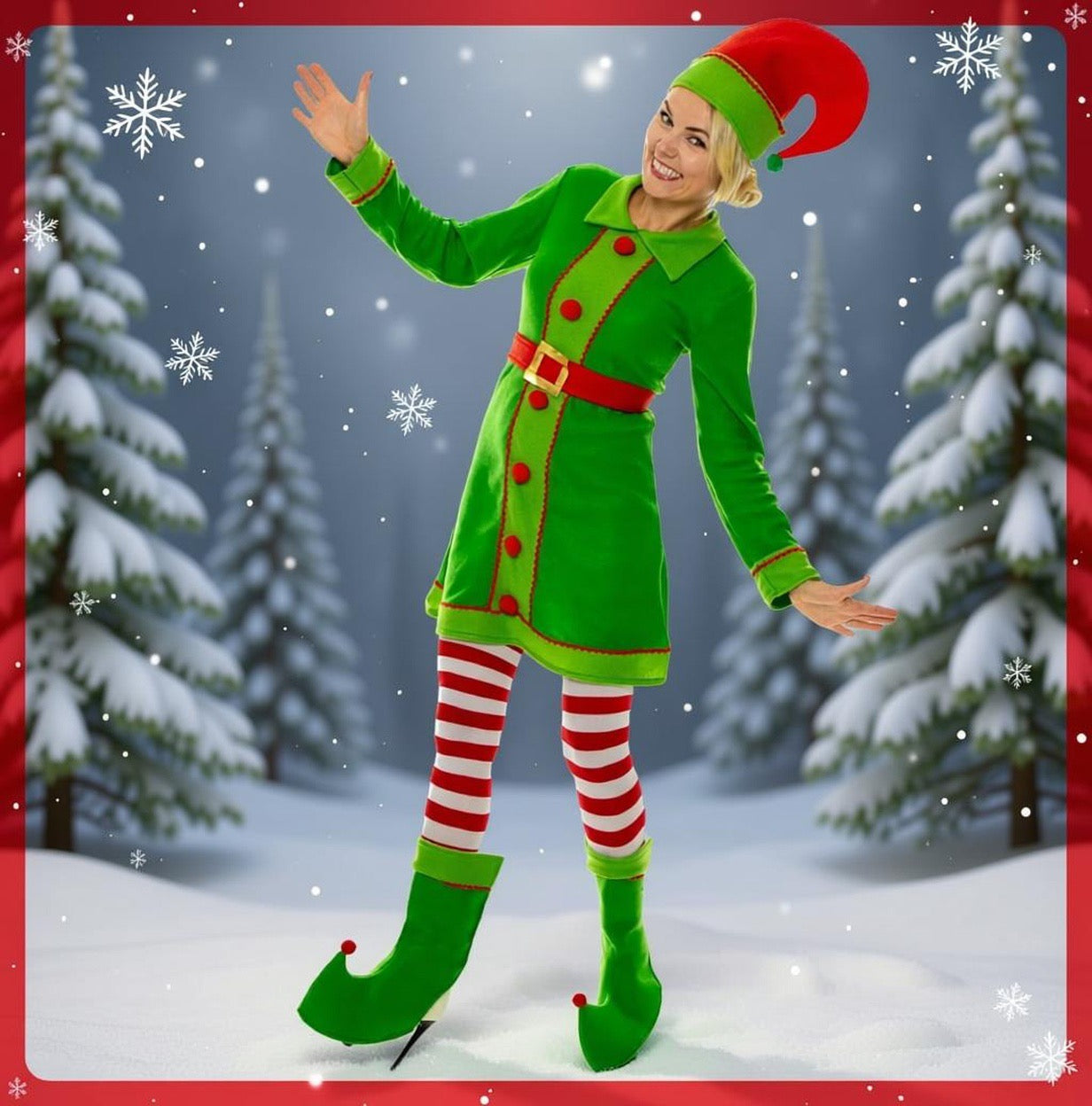 Green Deluxe Christmas Elf Fancy Dress Costume
