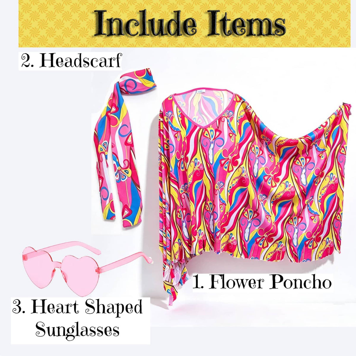 flower poncho & heart glasses