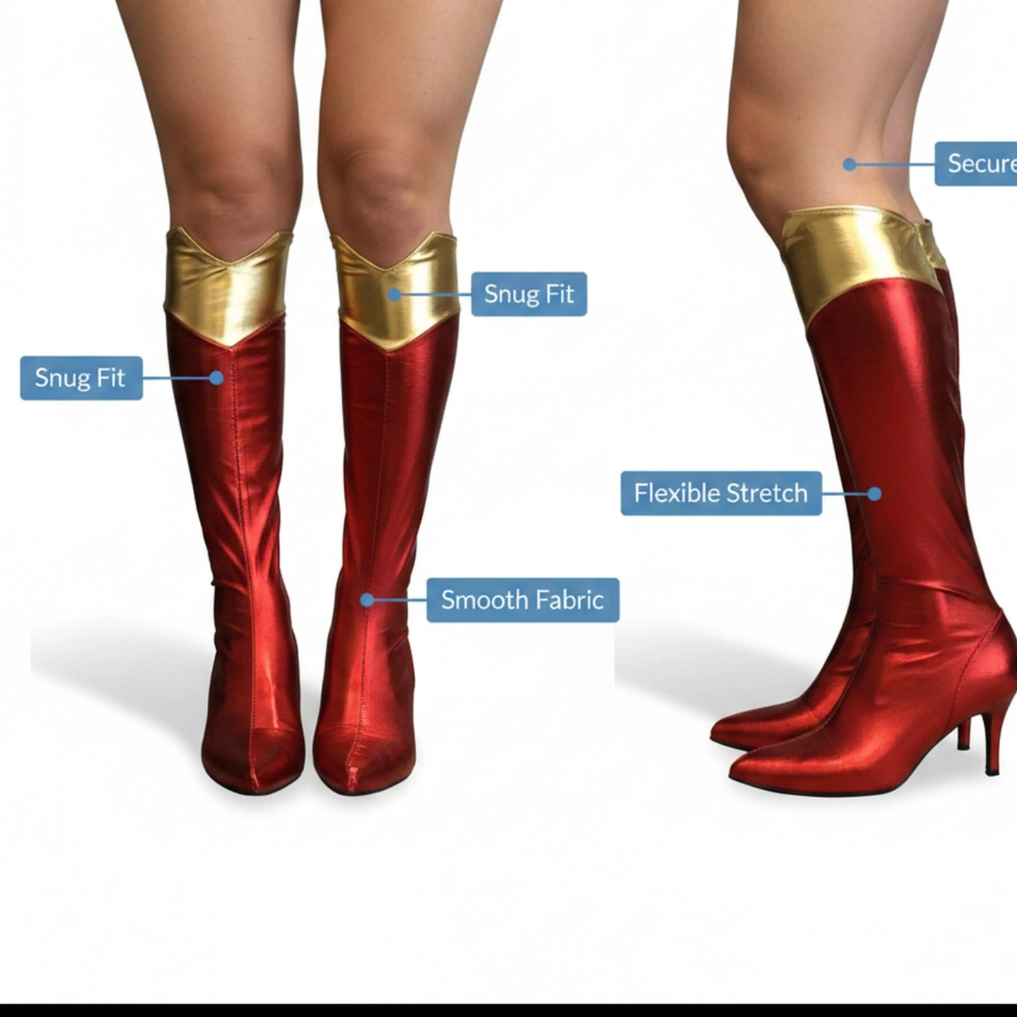 Women’s Red and Gold Superhero Boot Covers Fancy Dress Costume Accessory Pair