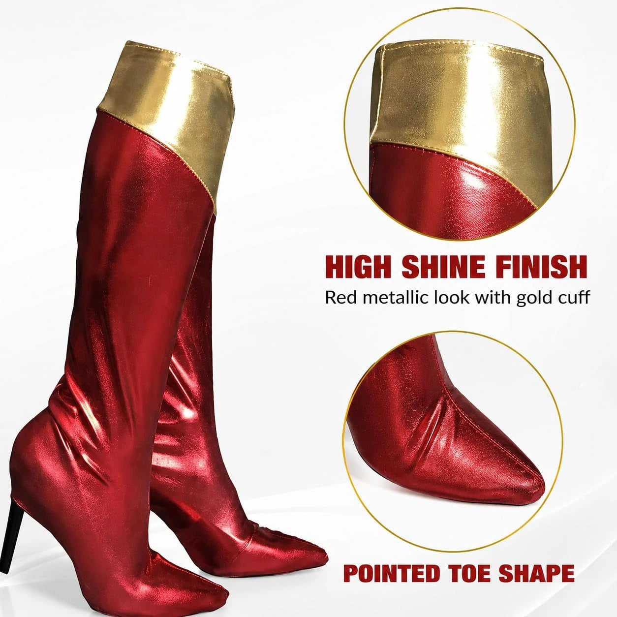 Women’s Red and Gold Superhero Boot Covers Fancy Dress Costume Accessory Pair