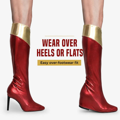 Women’s Red and Gold Superhero Boot Covers Fancy Dress Costume Accessory Pair