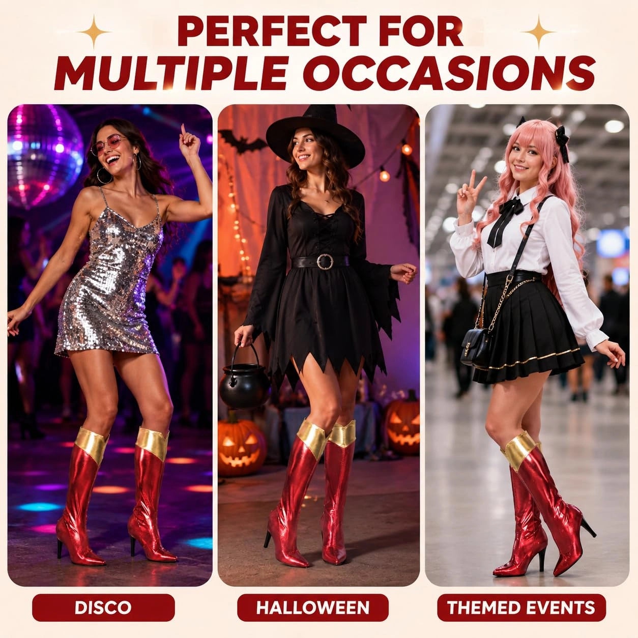 Women’s Red and Gold Superhero Boot Covers Fancy Dress Costume Accessory Pair