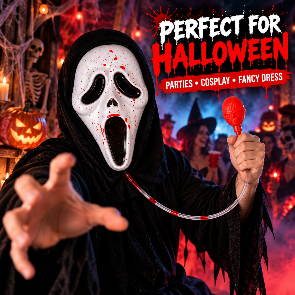 Bleeding Ghost Mask with Fake Blood Pump for Adults & Teens