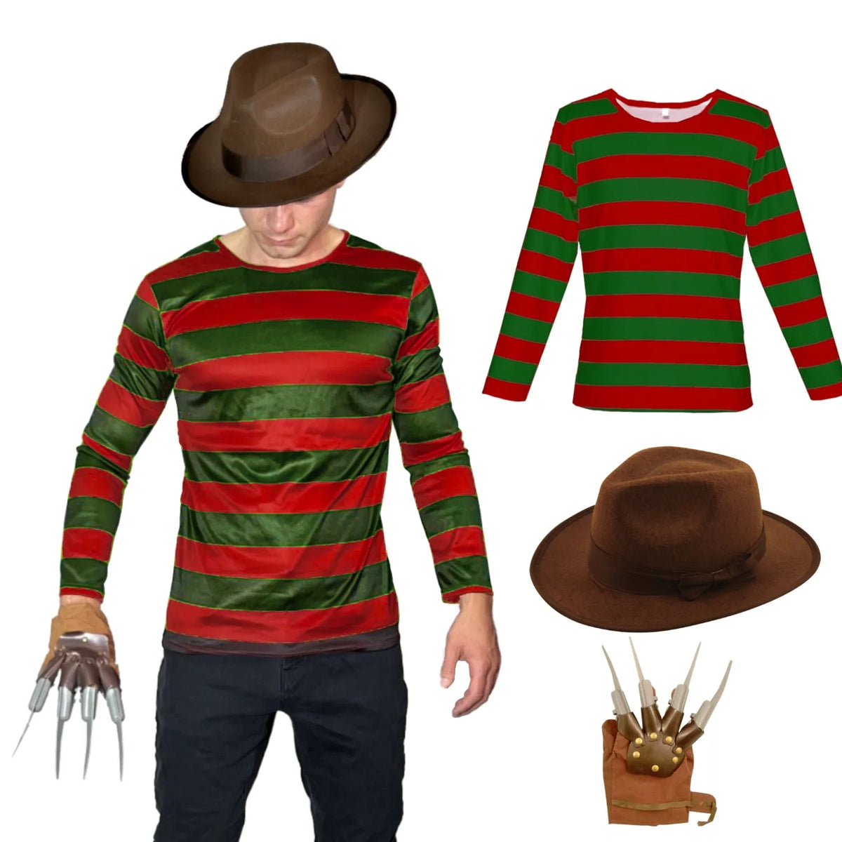 Burnt Man Horror Glove & Hat Set Halloween Fancy Dress Costume Accessories