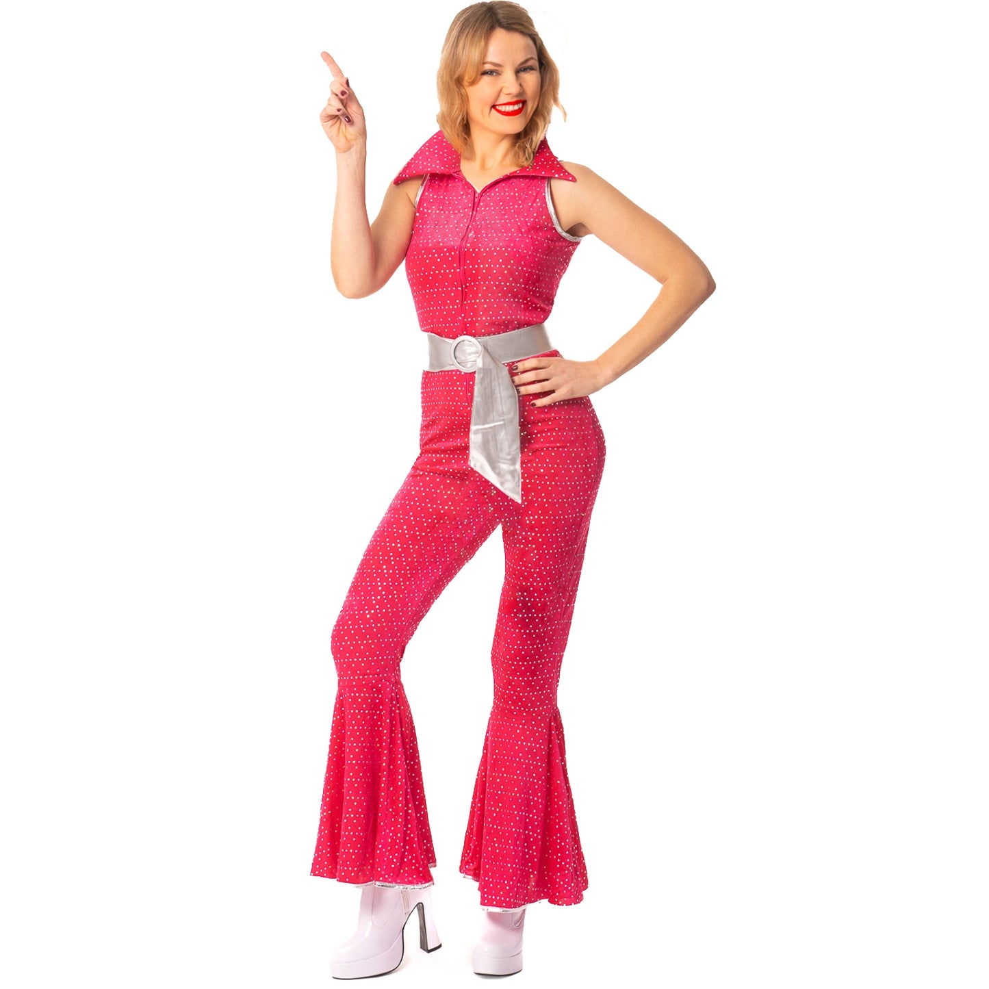 Women’s 70s Disco Jumpsuit Costume with Belt in 4 Colours