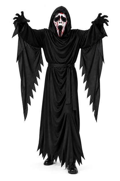 Adult Ghost Costume Set with Hooded Robe & Horror Mask