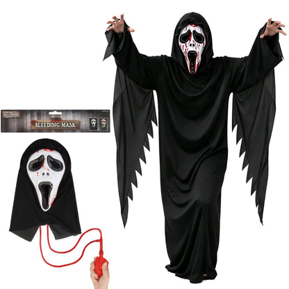 Adult Ghost Costume Set with Hooded Robe & Horror Mask