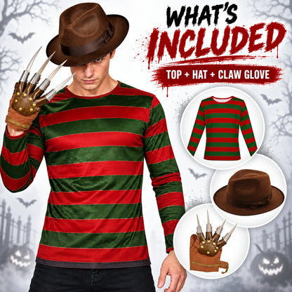 Burnt Man Horror Glove & Hat Set Halloween Fancy Dress Costume Accessories