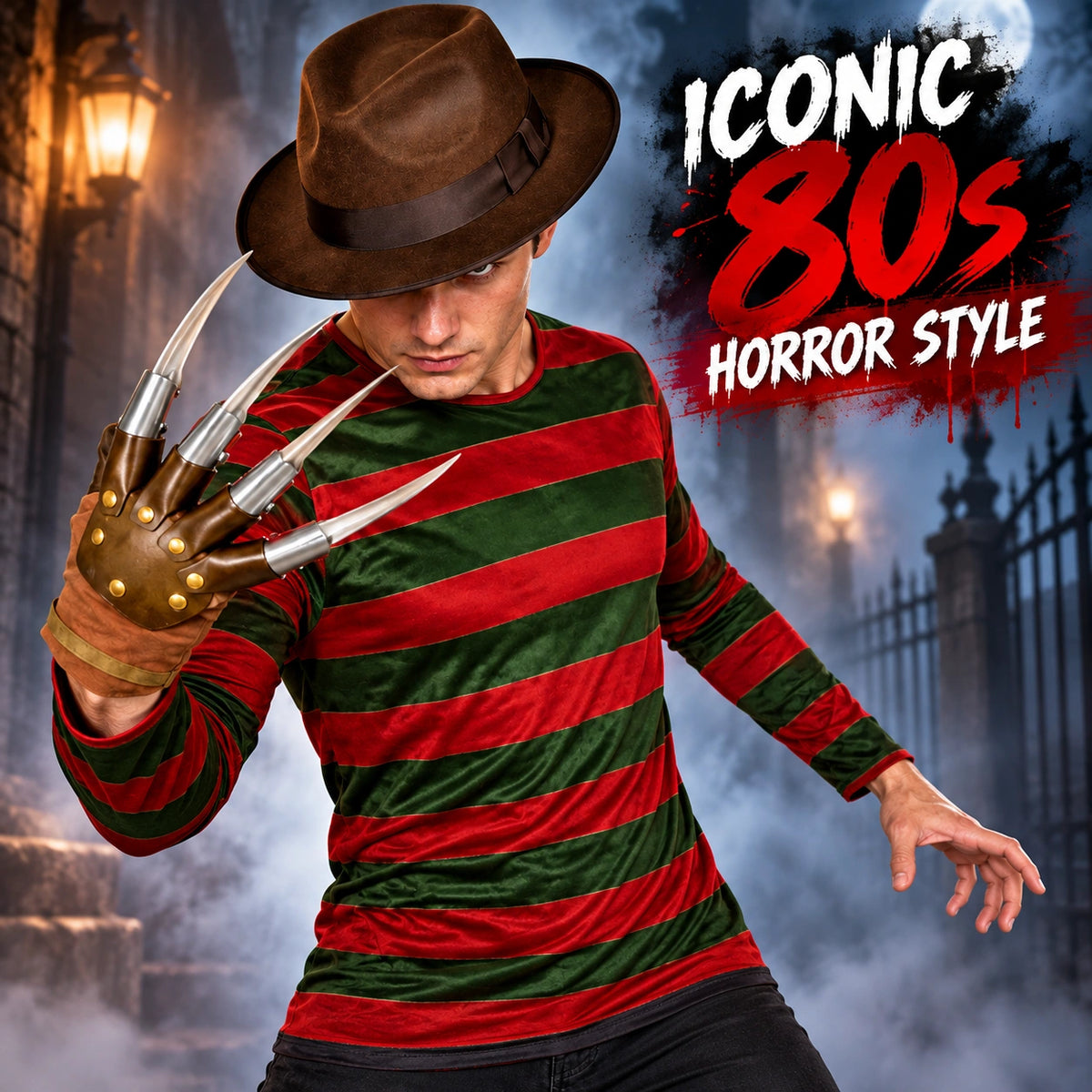Burnt Man Horror Glove & Hat Set Halloween Fancy Dress Costume Accessories