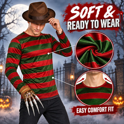 Burnt Man Horror Glove & Hat Set Halloween Fancy Dress Costume Accessories